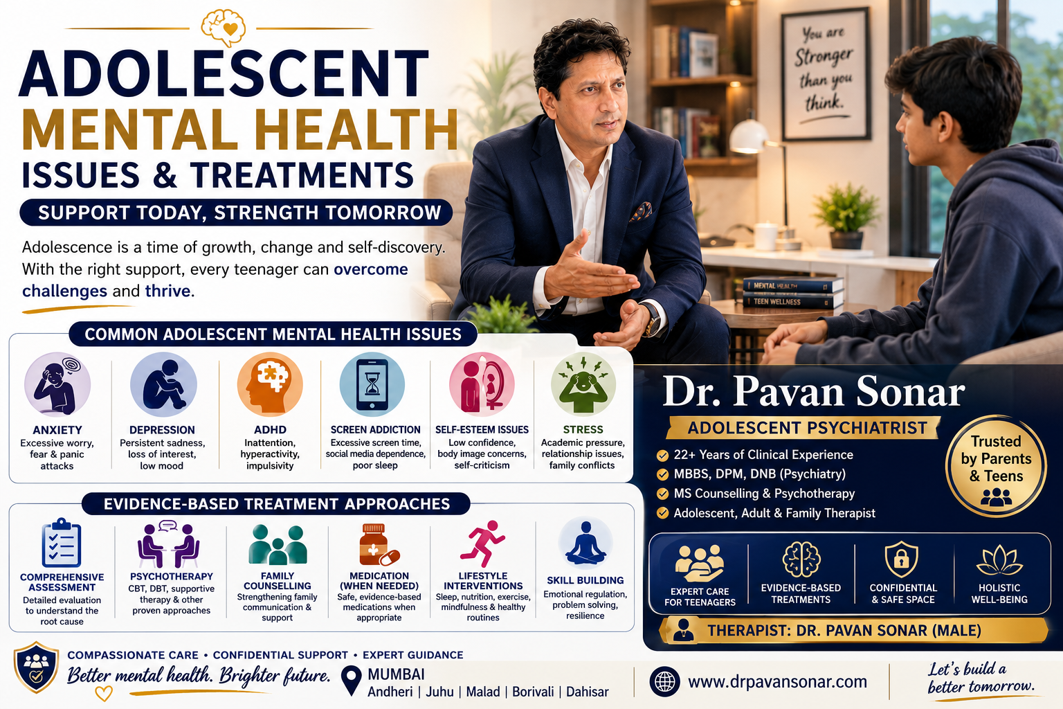 Adolescent Mental Health Issues and Treatments – Dr Pavan Sonar, Senior Psychiatrist in Mumbai, in a therapy session with a teenager