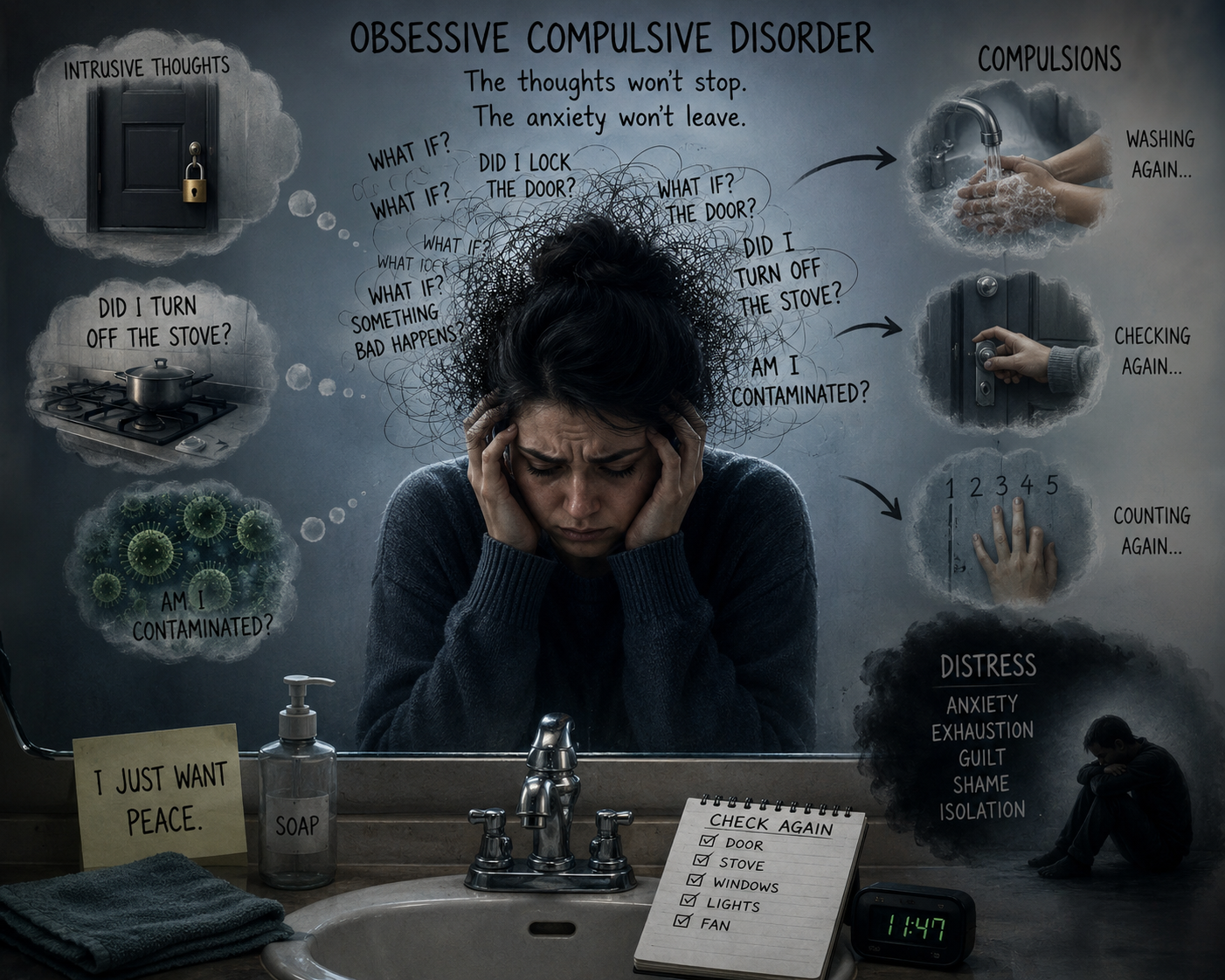 A person suffering and having distress because of various symptoms of Obsessive Compulsive Disorder