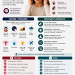 Infographic on migraine symptoms, triggers, and treatment tips by Dr. Pavan Sonar, top psychiatrist in Mumbai